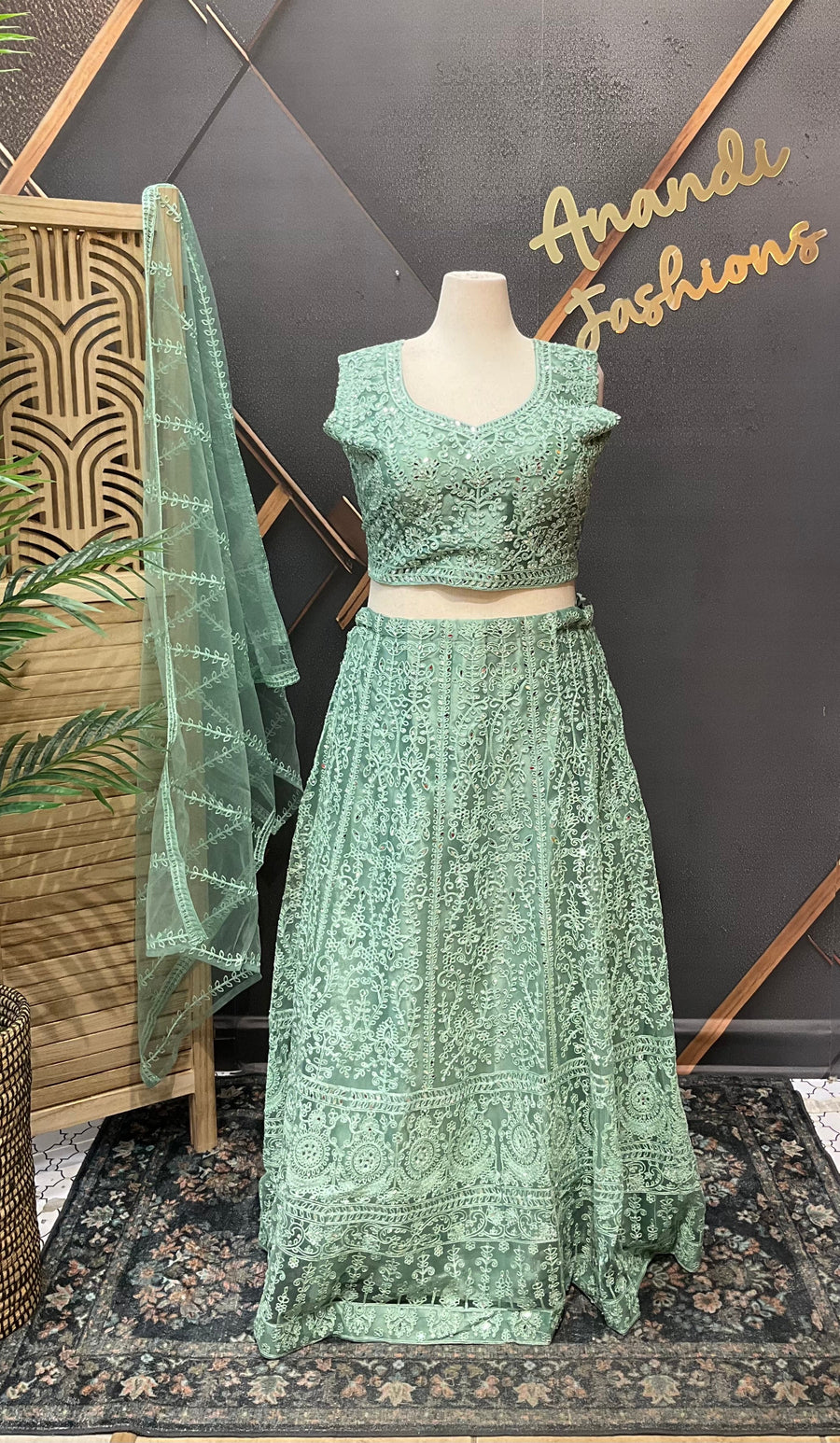 Mint Green Plus Size Party Wear Lehanga set