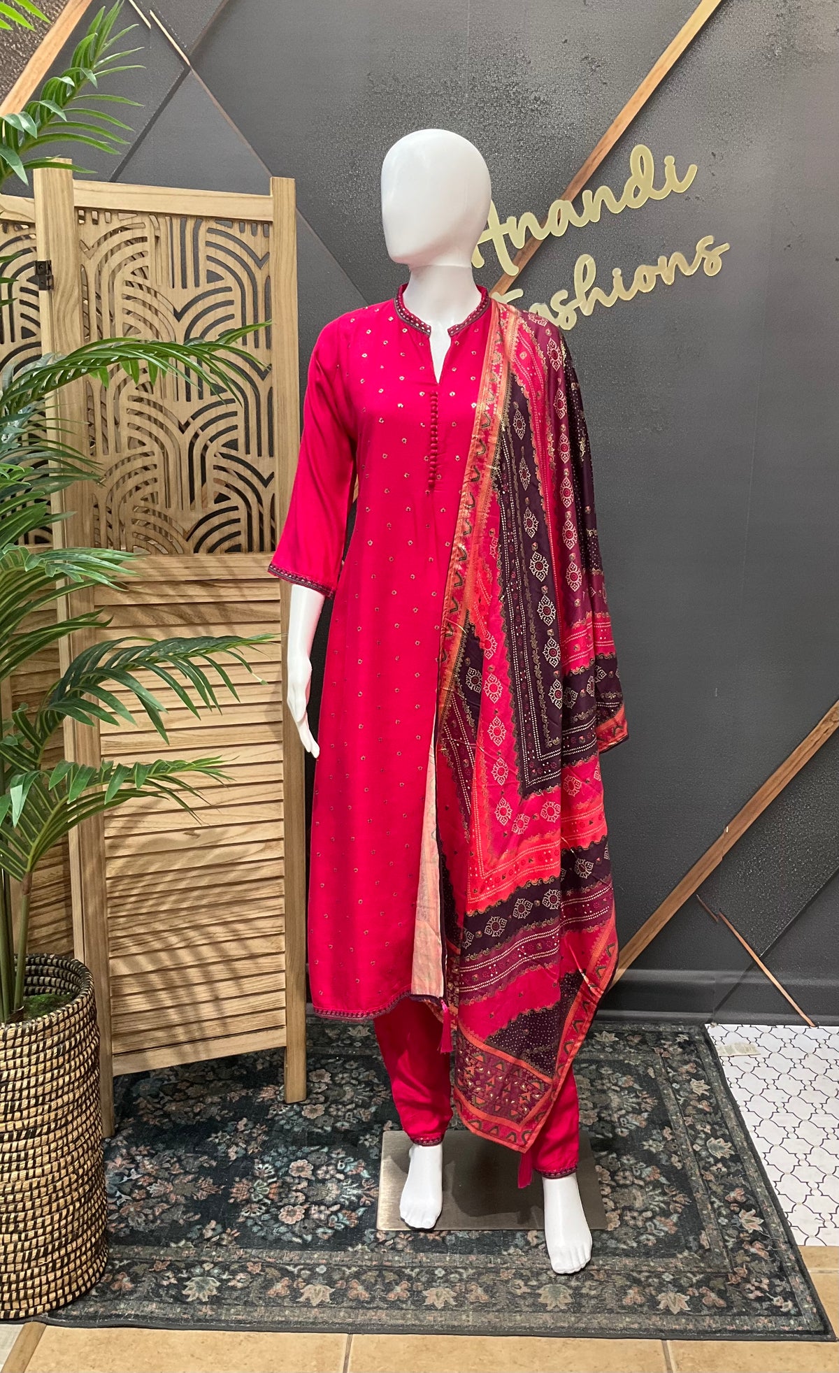 Size 38- Pink Pure Gajji Silk Kurti set