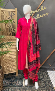 Size 38- Pink Pure Gajji Silk Kurti set