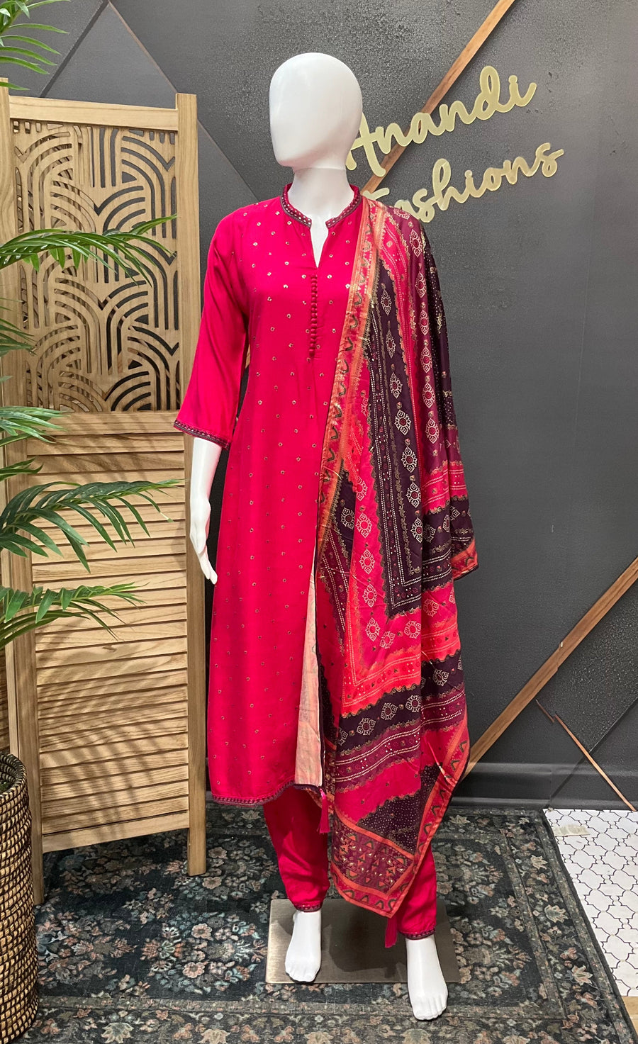 Size 38- Pink Pure Gajji Silk Kurti set