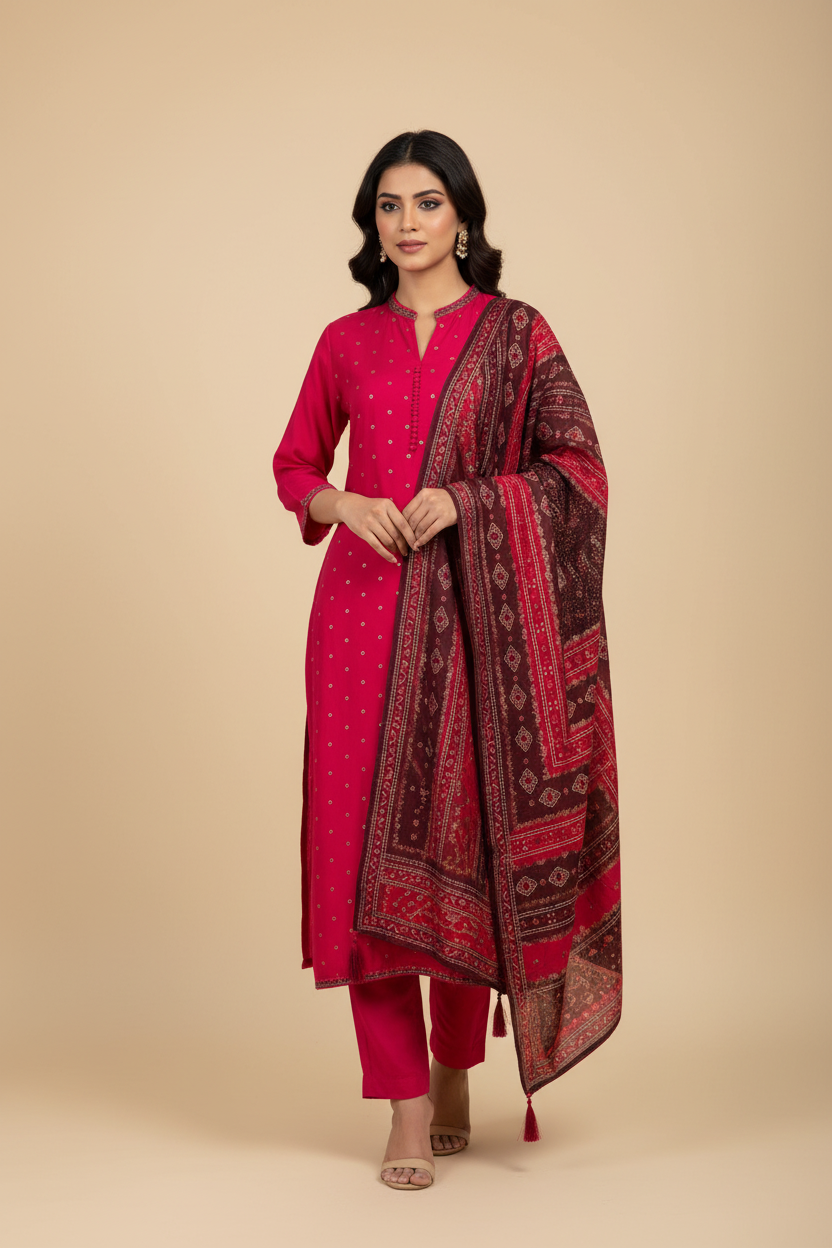 Women’s Pink Pure Gajji Silk Kurti Set