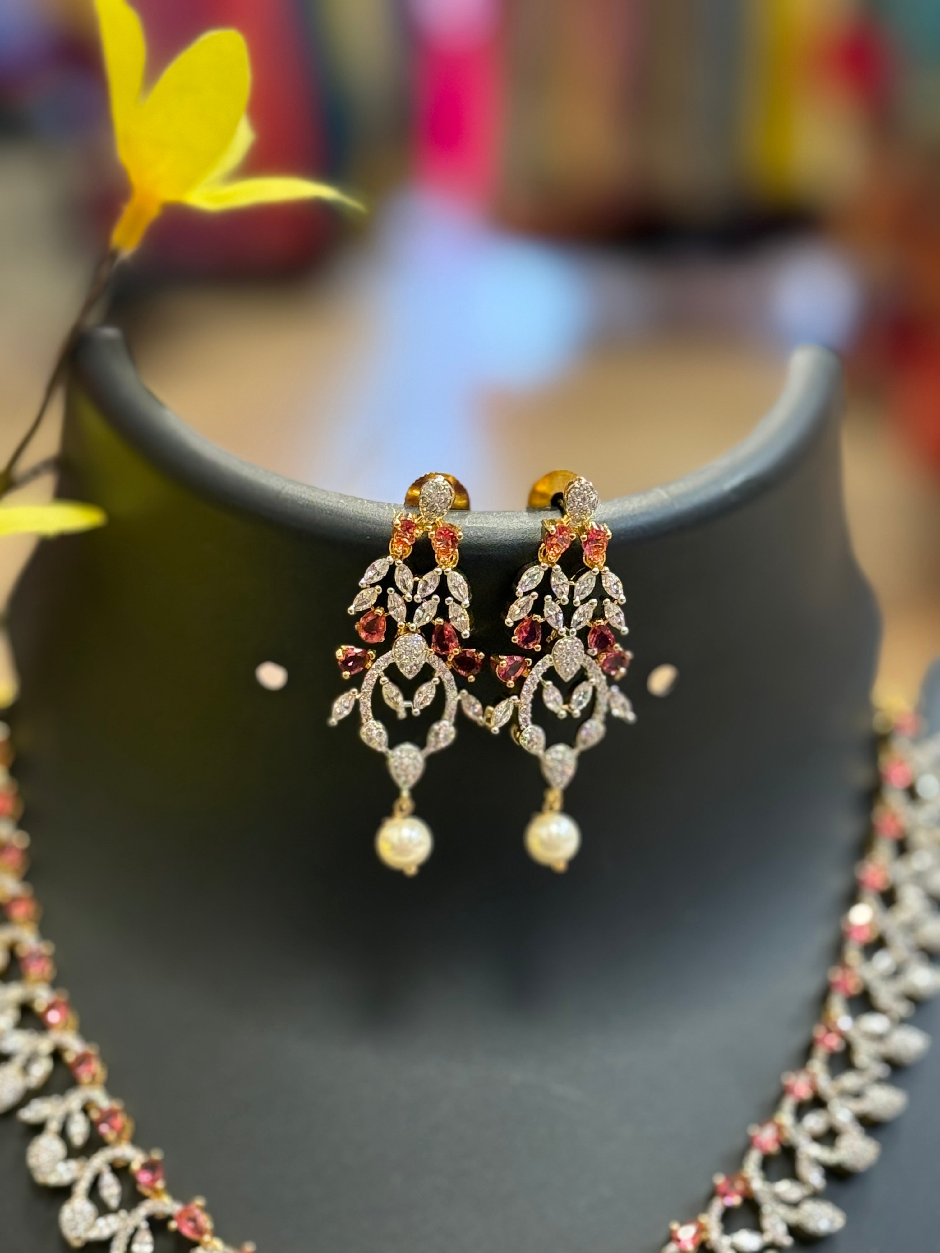 Party Wear CZ Necklace Set with Red Stones