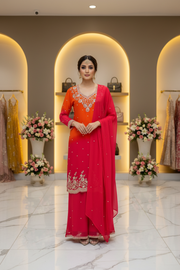 Designer Sharara set - Orange & Pink