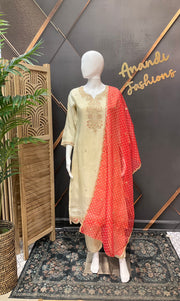 Tissue Half White Kurti set with Bandhini Dupatta