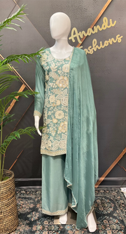 Pastel Blue Party Wear Sharara Suit - Heavy Embroidery Work