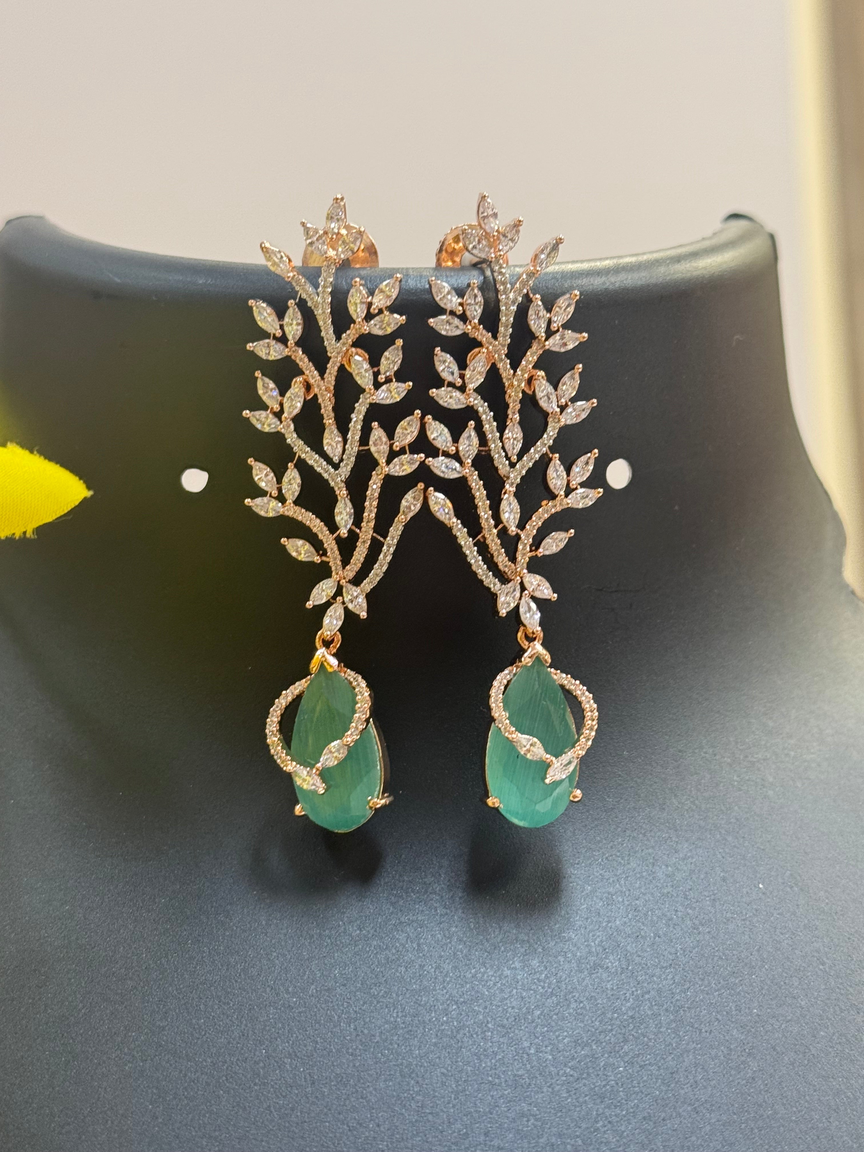 Rose Gold Earrings with Mint Green Stone