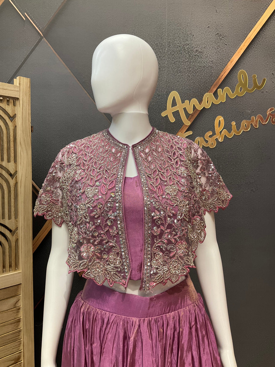 Designer Tissue Lehenga set with Cape