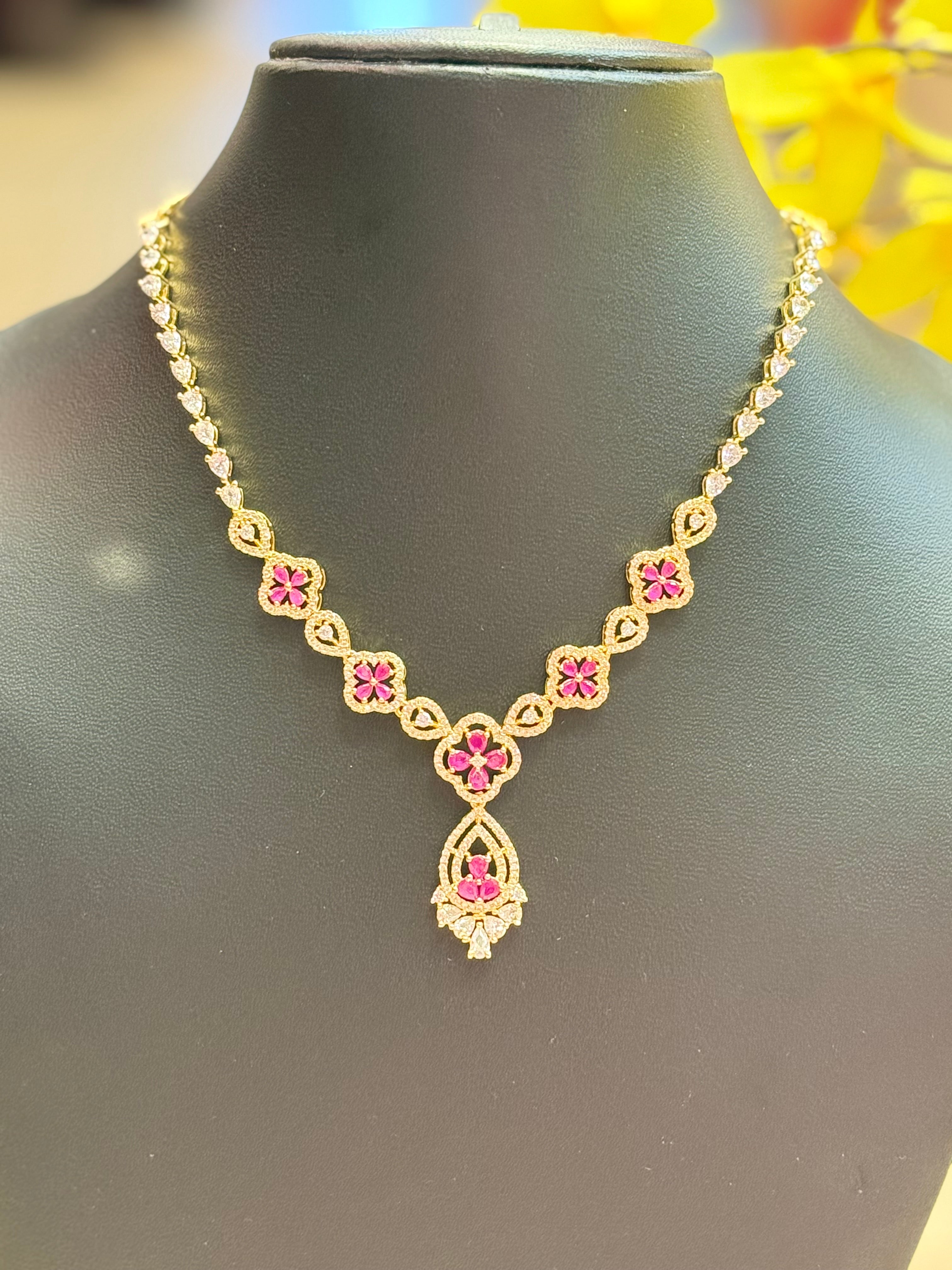 CZ Necklace Set with Ruby stones