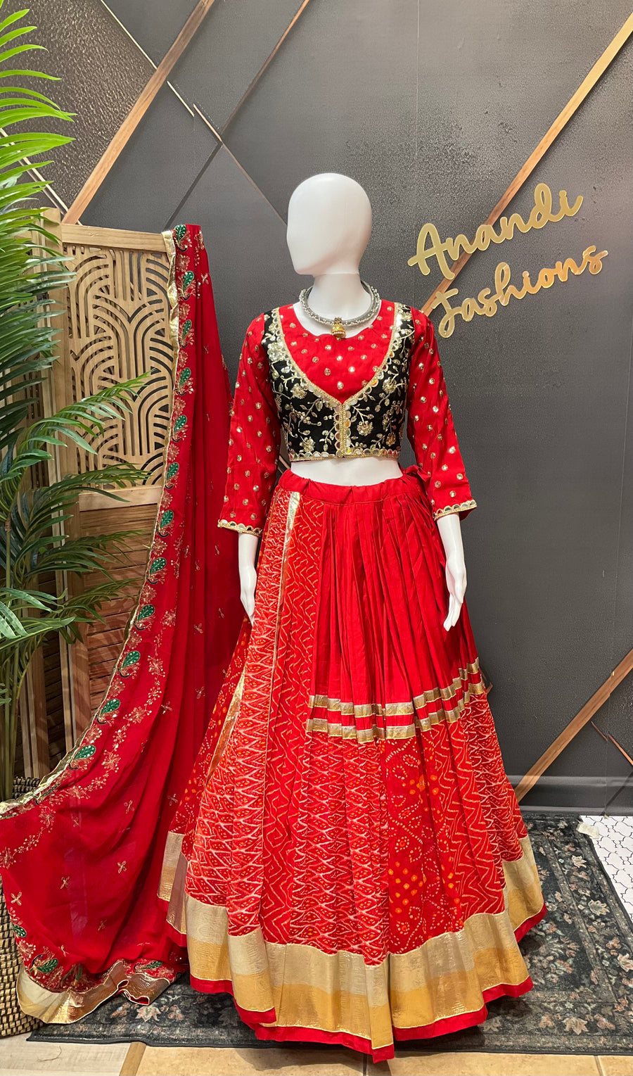 Red Bhandhini Georgette Garba Chaniya choli