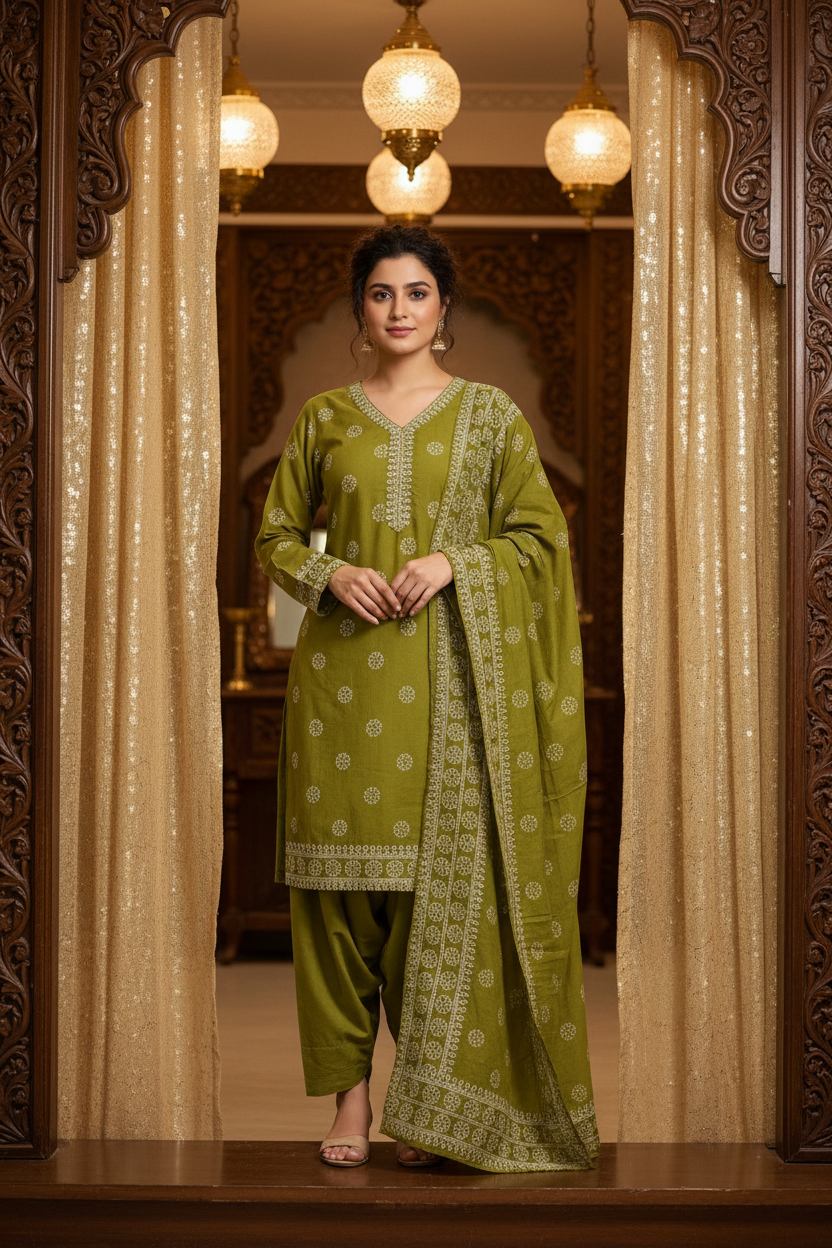 Green - Jaipur Cotton Patiyala Kurti set