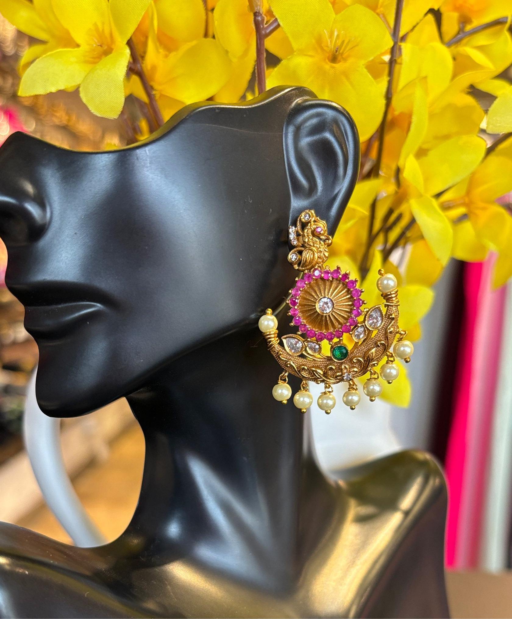 Chandbali Earrings - Multicolor Beautiful Peacock Stone earrings