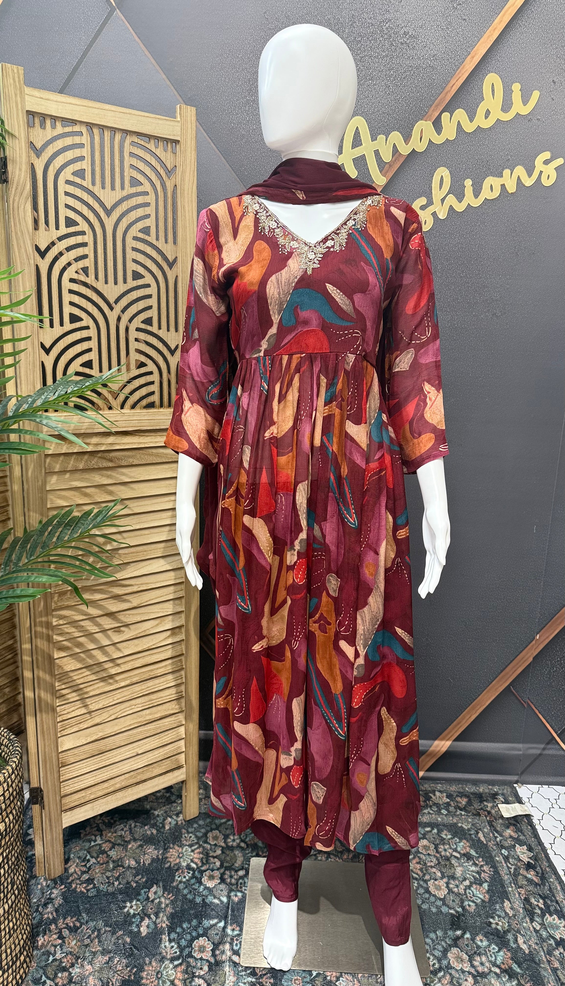 Maroon color - Chiffon Kurti set