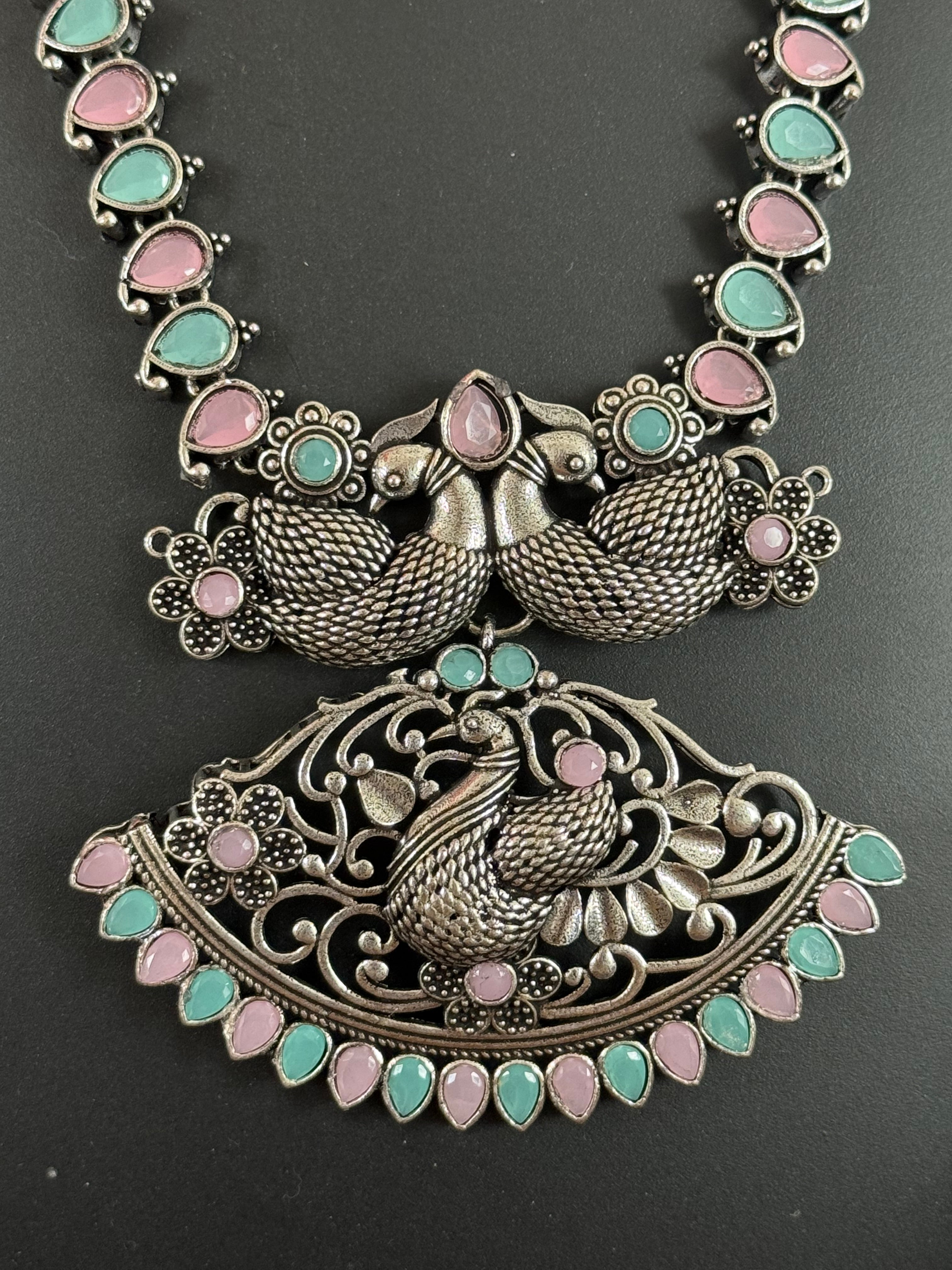German Silver - Long Haram/Necklace with Pastel color stones