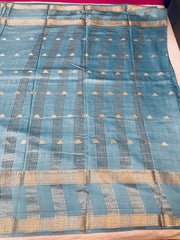 Pastel Blue Cotton Silk Saree