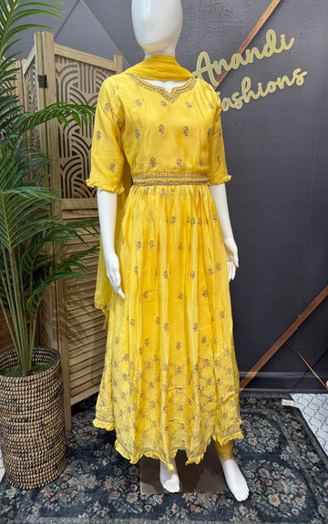 Teenage/Little Girls- Yellow Long Dress/Frock set