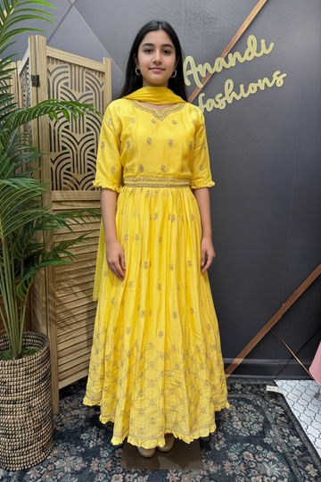 Teenage/Little Girls- Yellow Long Dress/Frock set