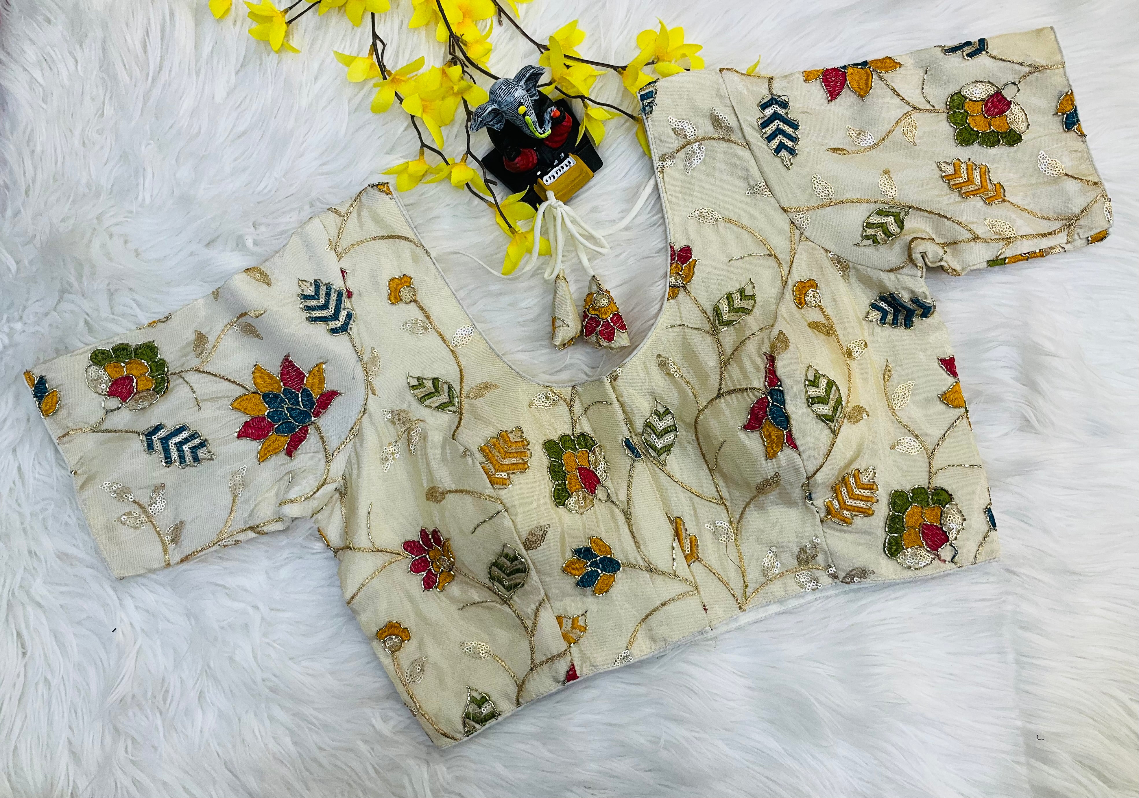 Off White Embroidery Work Tissue Blouse