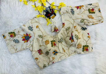 Half White- Embroidery Work Tissue Blouse- Size 38
