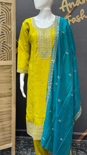 Green Party yellow Wear Kurti set