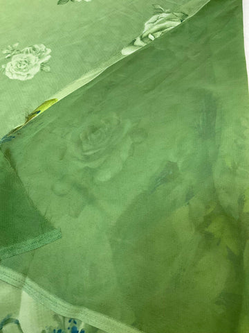 Green Georgette Floral Saree with Blouse - Lightweight Party Wear