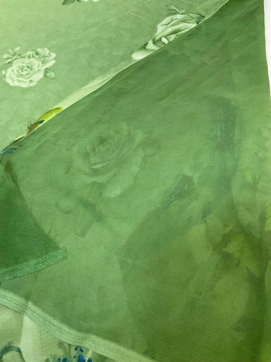 Green Georgette Floral Saree with Blouse - Lightweight Party Wear