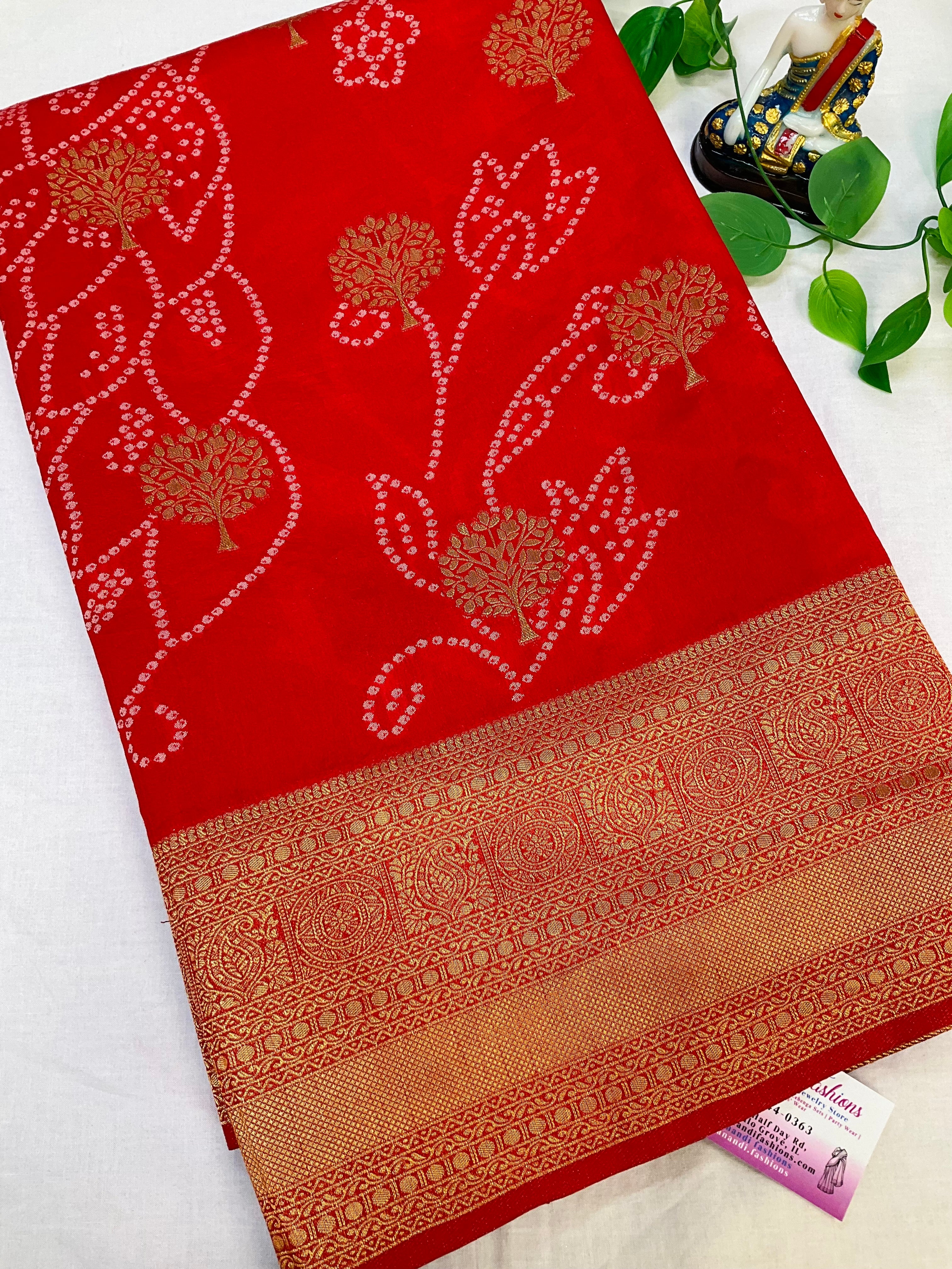 Red Bandhani Weaving Semi Silk Saree