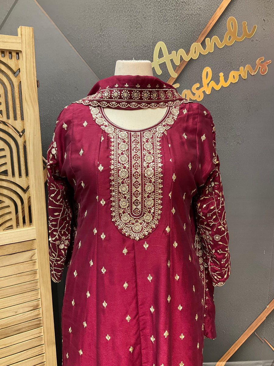 Maroon Party Wear Anarkali Kurti set