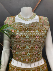Dark Mustard Party Wear Lehenga Set Size 40 - Festive Wear