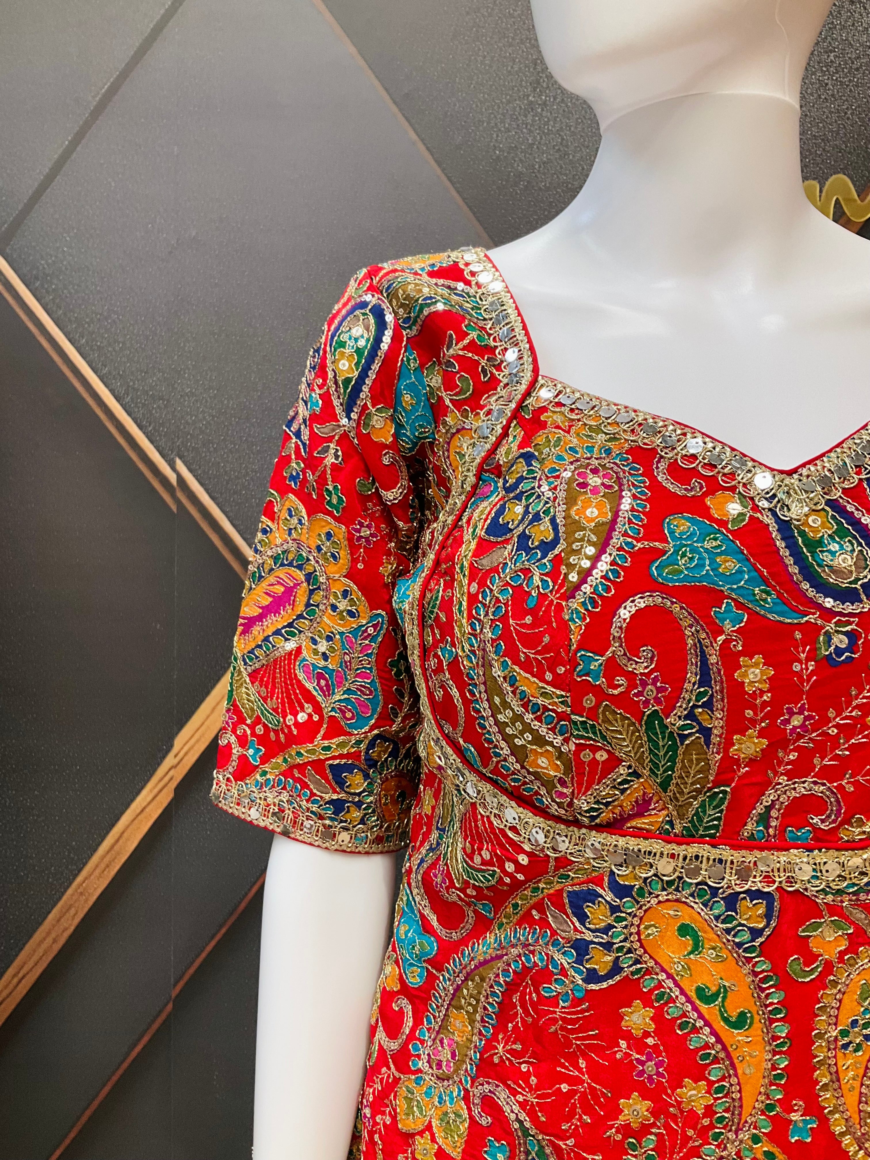 Red Georgette Embroidery Work Long Blouse