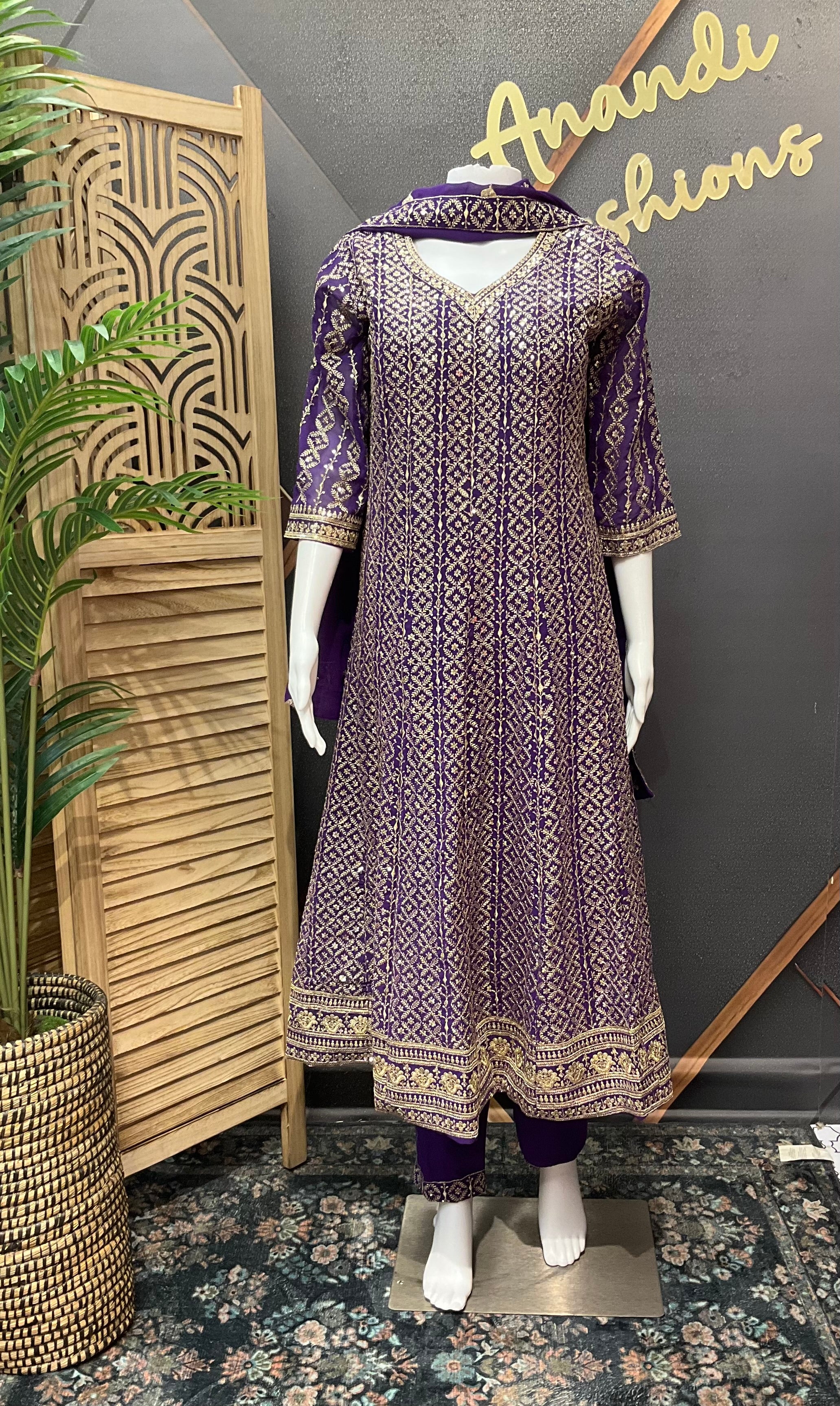 Purple Georgette Anarkali Kurti set - Party Wear - Size 40/ US Small