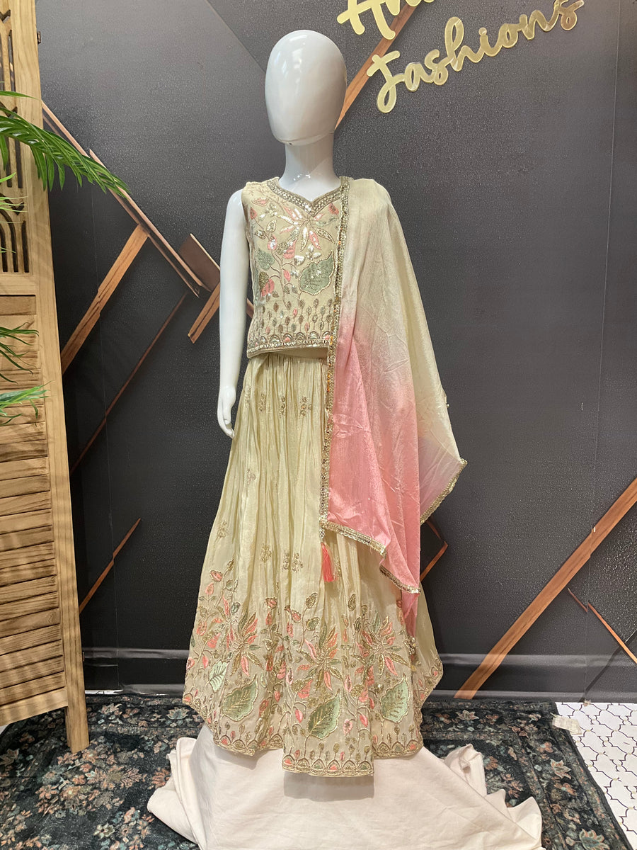 Girls Gold Tissue Lehanga set