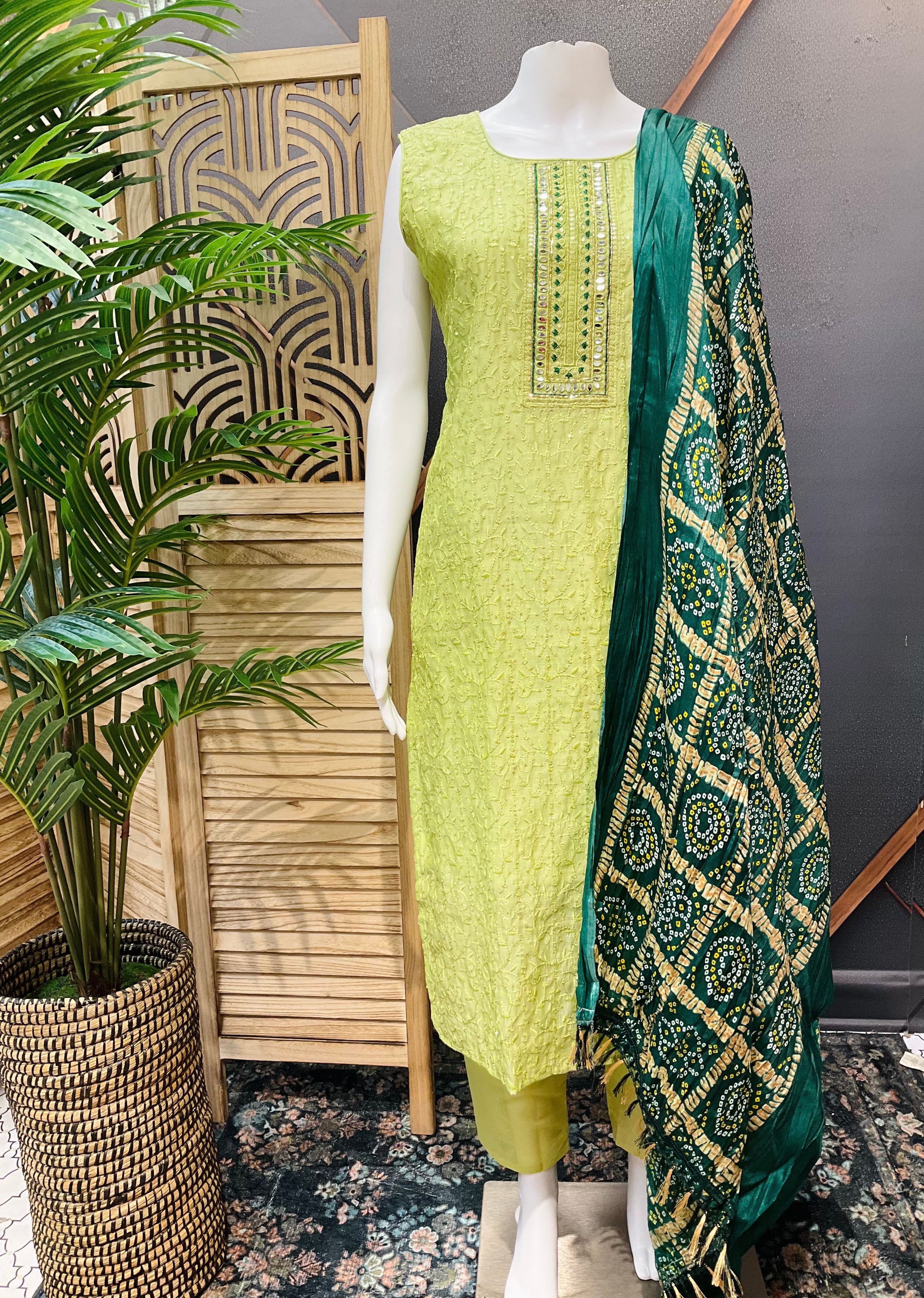 Party Wear Chudidhar/Kurti Set with  Bandhani Dupatta