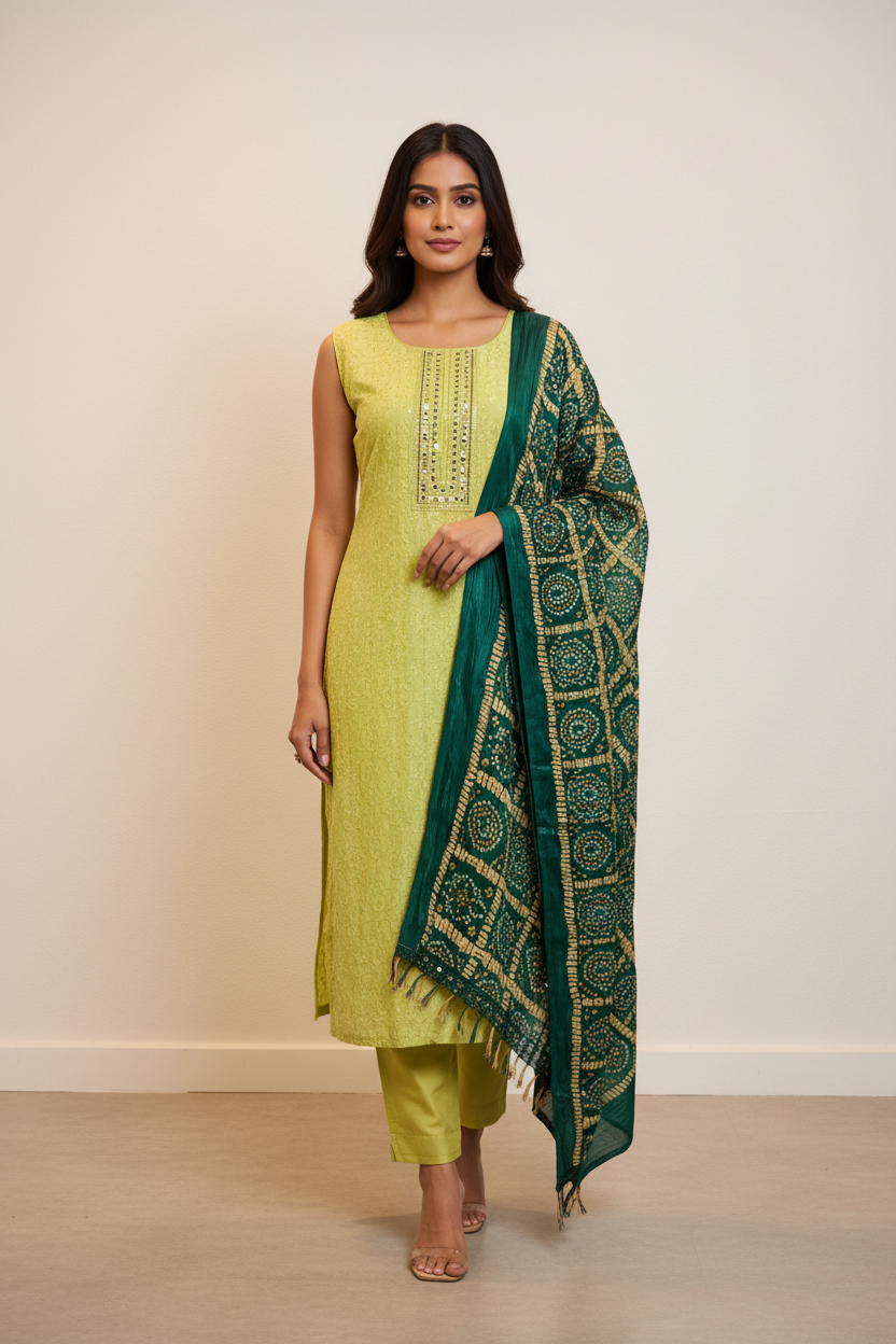 Party Wear Chudidhar/Kurti Set with  Bandhani Dupatta