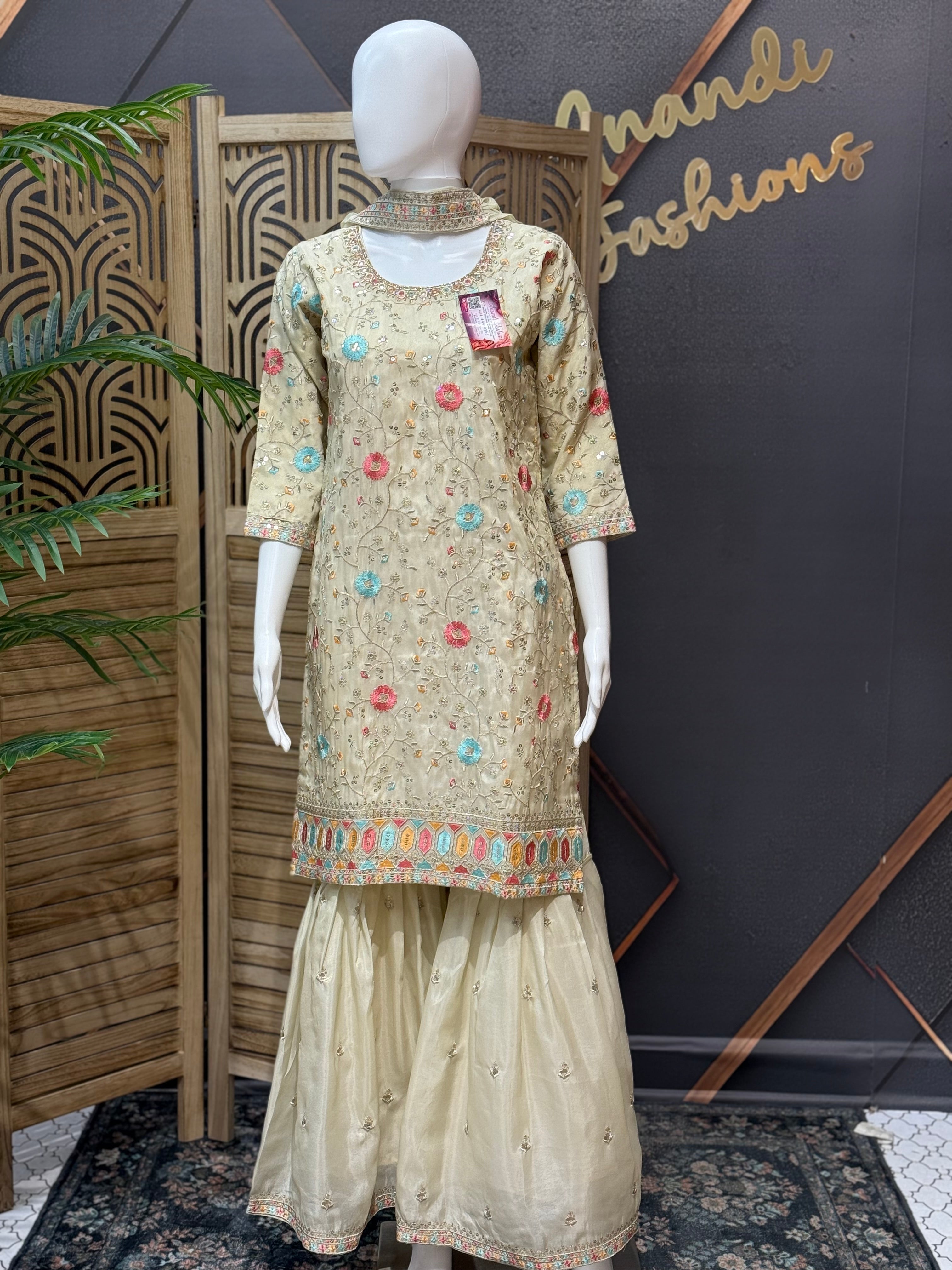 Teenage Girls Gold Tissue Sharara set