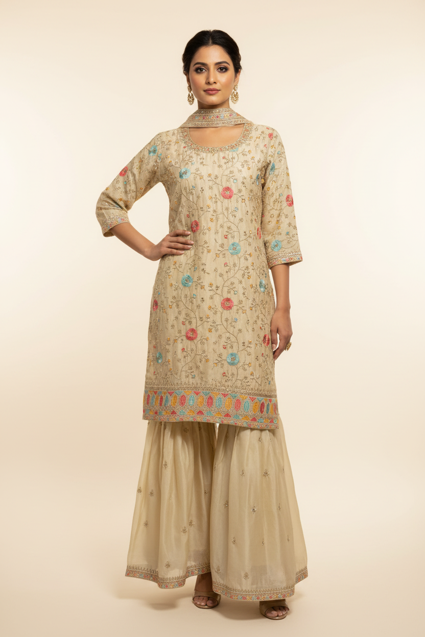 Teenage Girls Gold Tissue Sharara set