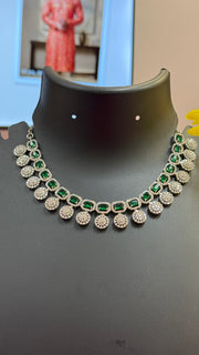 Silver Finish Necklace set with Emerald stones