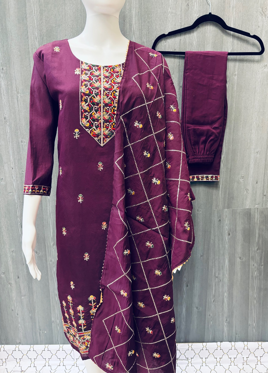 Roman Silk Kurti set- Colorful Kurti sets with embroidery work size 40 image 0