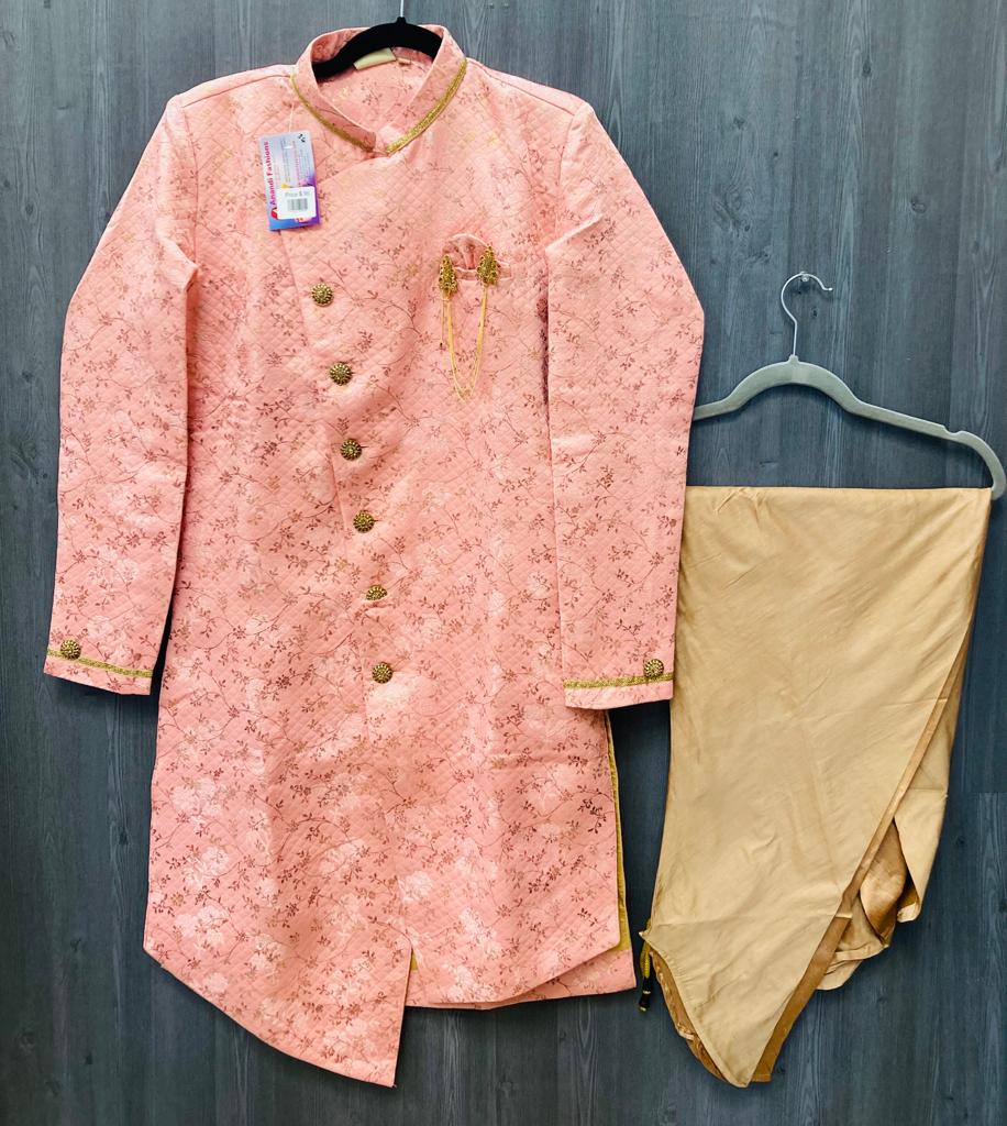 Boys Kurta Pajama - Teenagers Pink Kurta with Dhoti Pant and Cross Button Style image 0