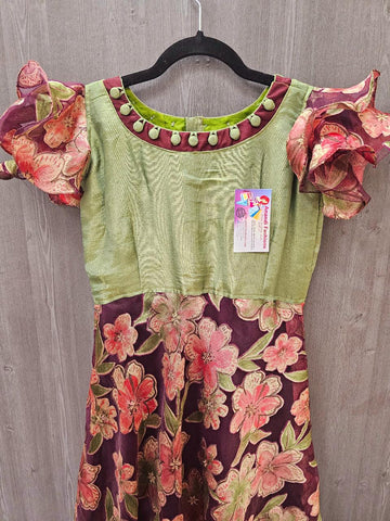Teen Girls - Customized Satin Silk Long Frock - Size 34