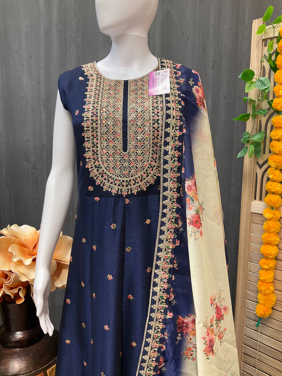 Anarkali Long Dress with floral dupatta image 5