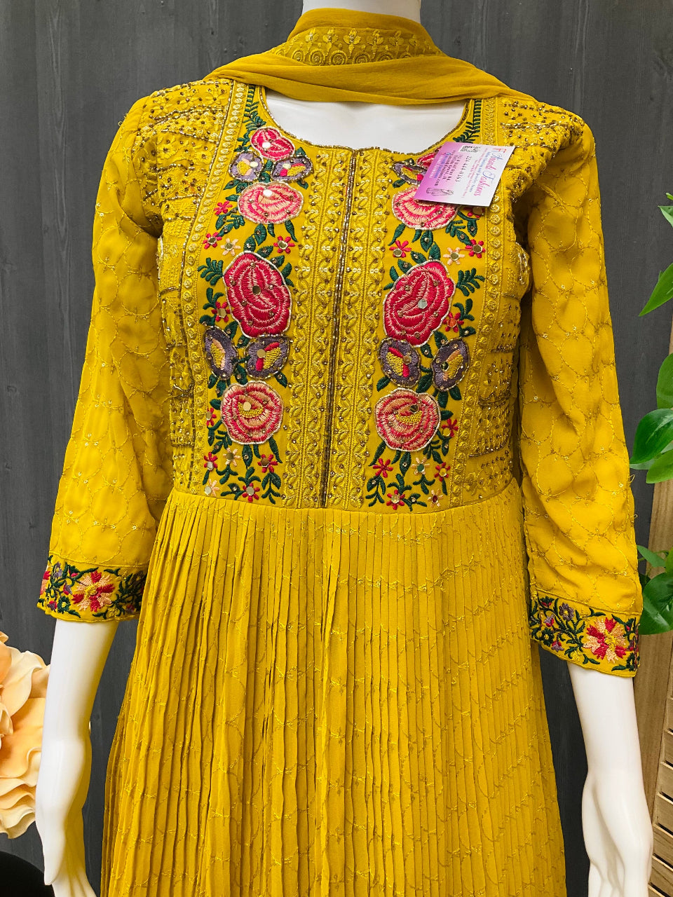 Indian Dress - Mustard Yellow-Party wear long gown/dress image 1