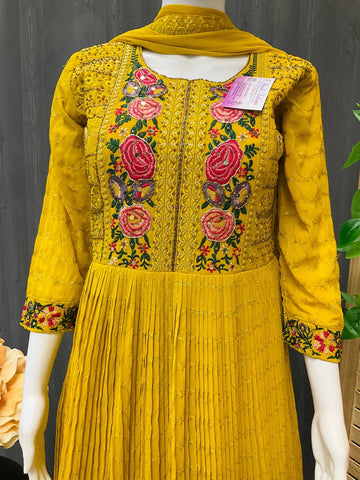 Mustard Yellow Party Wear Long Gown/Dress - Indian Ethnic Wear
