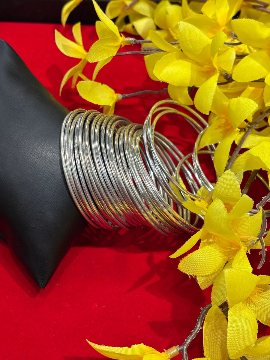 Thin German Silver Bangles Set - 24 pieces- Size 2.4
