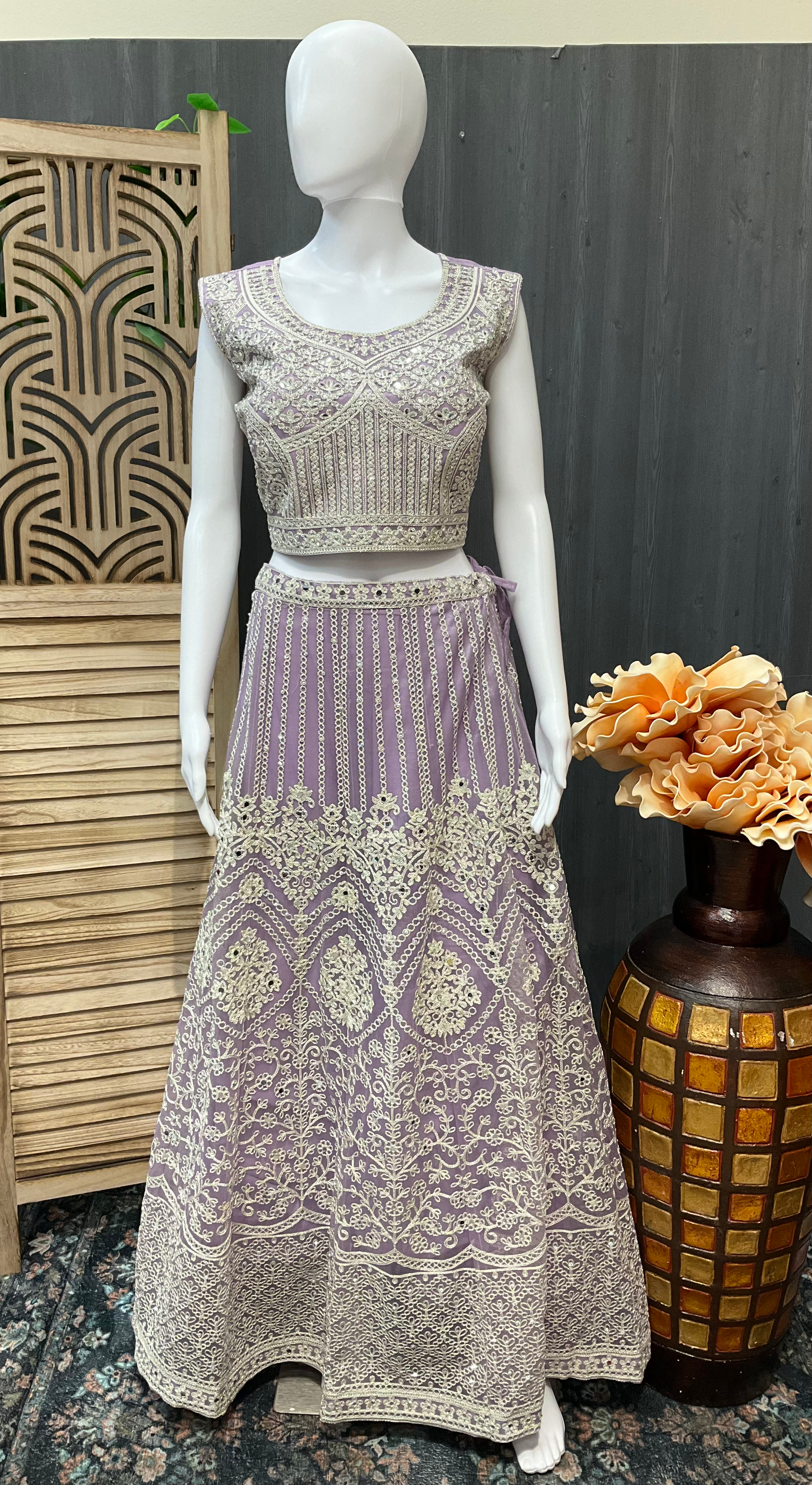 Glass Tissue Material-Heavy Work Party Wear Lehanga set in Pastel colors image 7