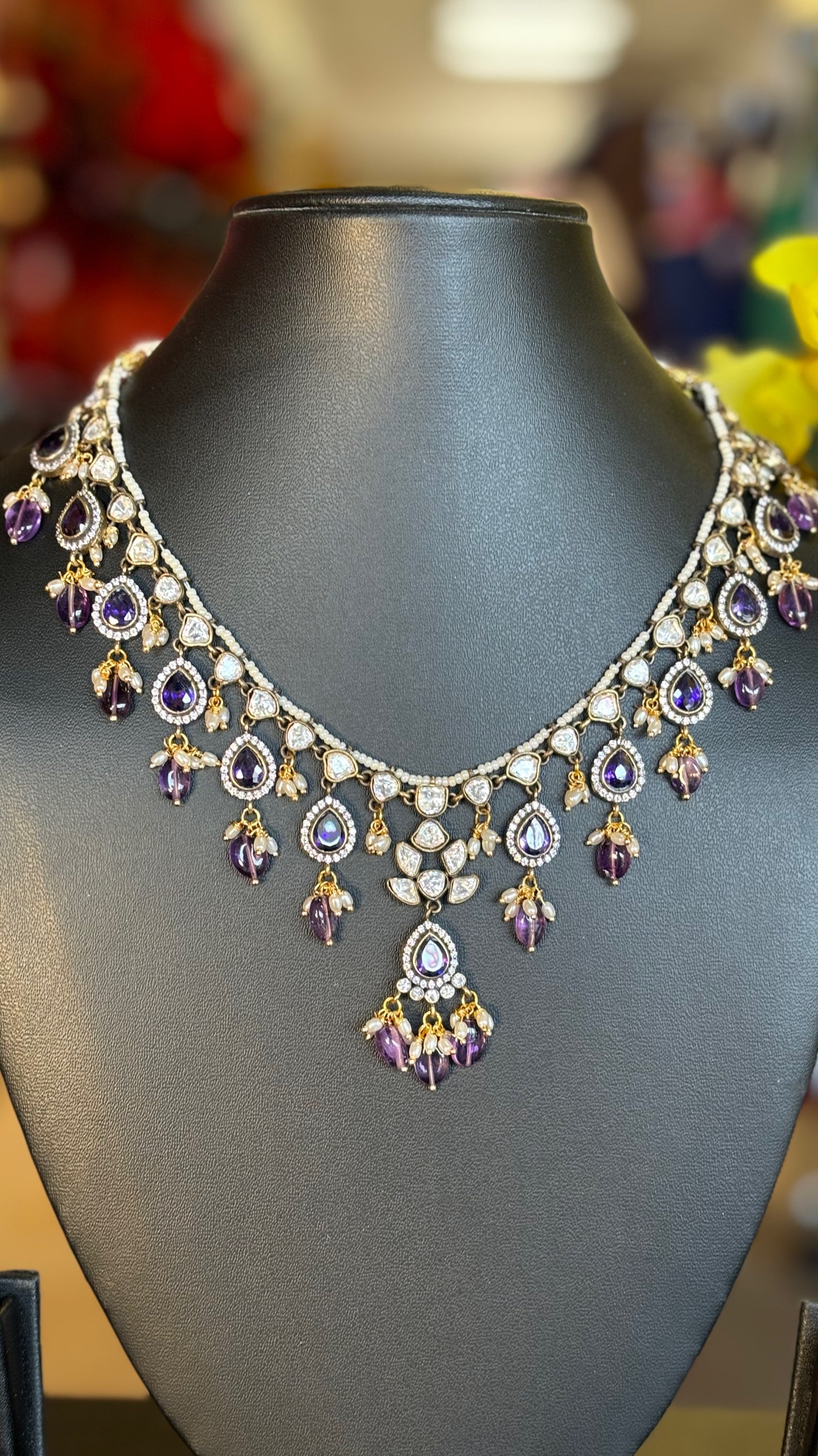 Necklace set - Moissanite Stones Necklace set with Purple Stones image 1