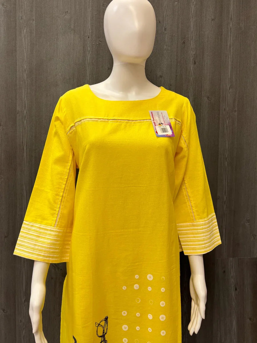 Yellow Cotton Kurti - Size 42