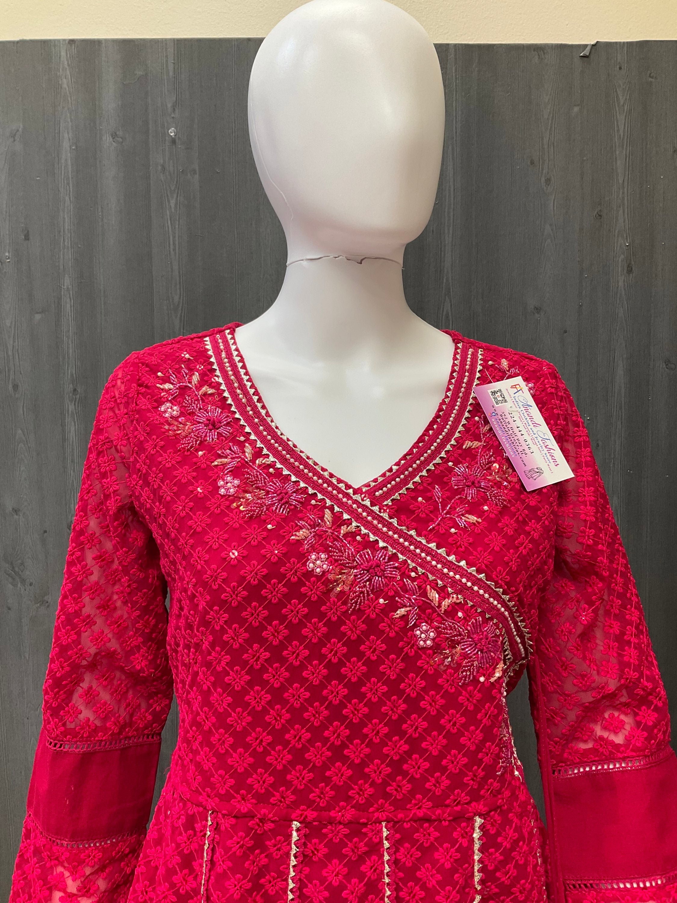 Georgette -Heavy Chikankari Work Pink Top image 1