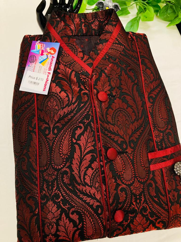 Mens Sherwani - The Glamorous and Graceful Red Sherwani with Jodhpuri Pants image 2