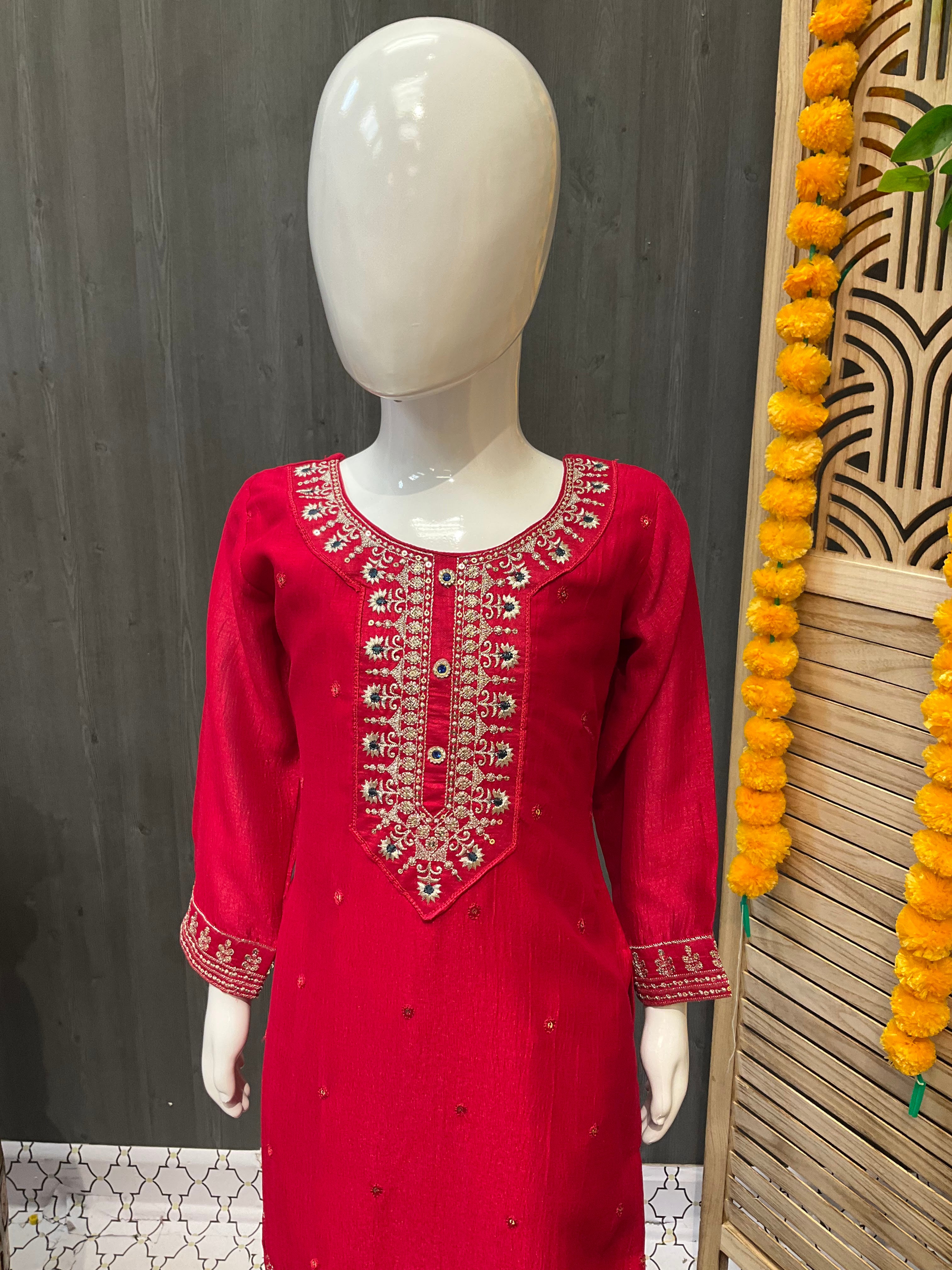 Little Girls- Roman Silk Material - Pink & Teal Blue Color Chudidhar set image 3