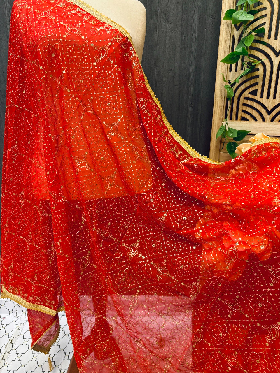 Gold Zari Embroidery dupattas with Gotta Patti border image 0